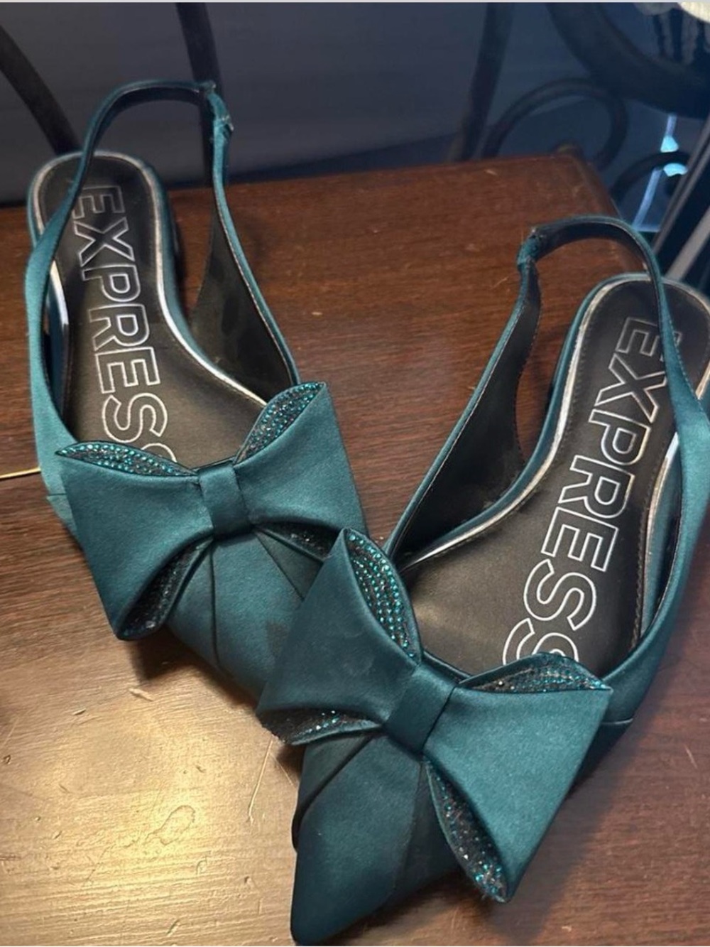 Express Teal Bow Slingback Flats